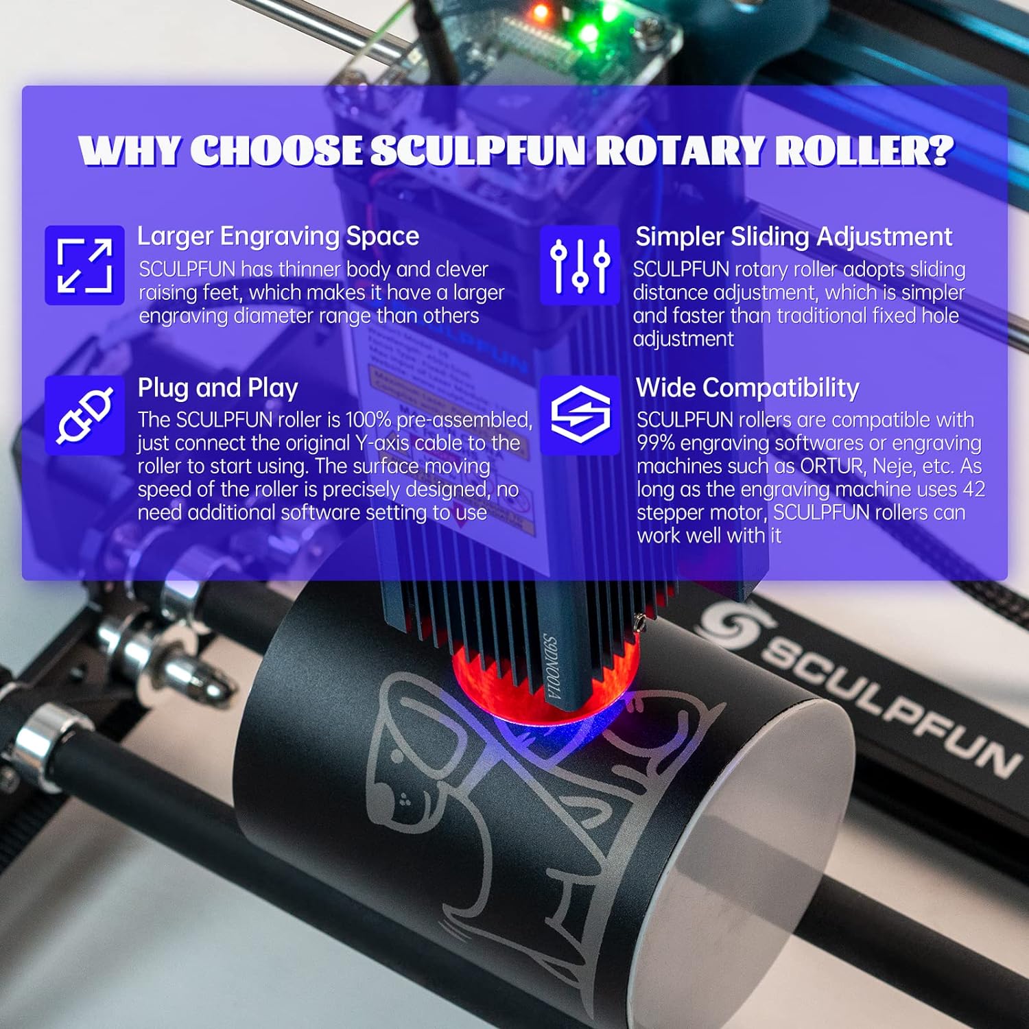 Лазерный роторный ролик SCULPF – обзор и цена Rotary Axis Laser Engraver