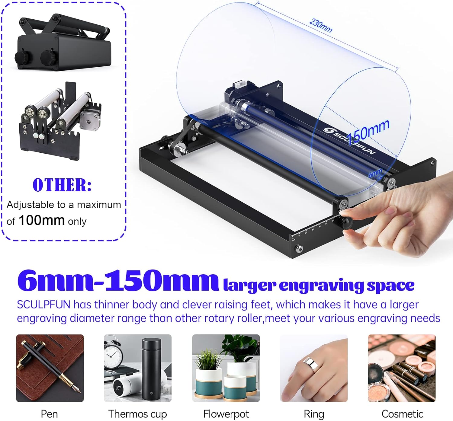 Лазерный роторный ролик SCULPF – обзор и цена Rotary Axis Laser Engraver